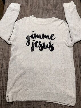 Gimme Jesus Ivory Terry Pullover with Black Script